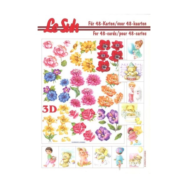 Carte 3D livret A5 à découper - 48 cartes - fleurs et enfants - Photo n°1