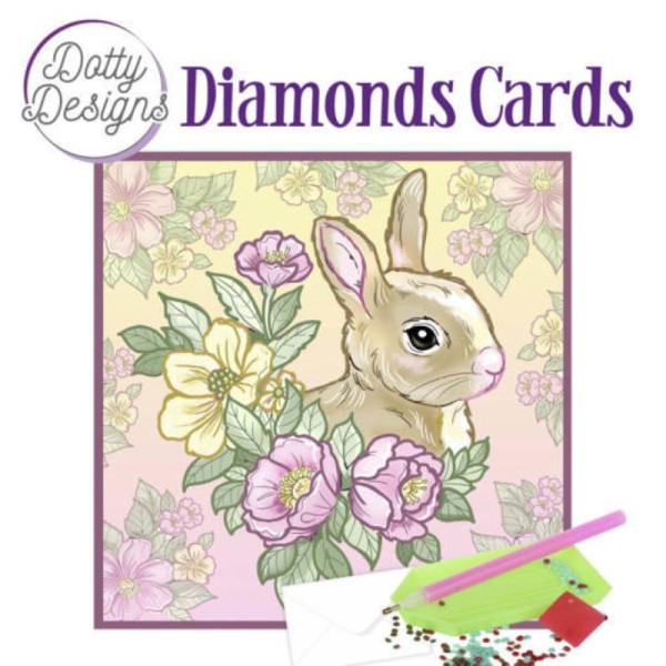 Carte Broderie Diamant - Lapins et fleurs - DDDC1017 - Photo n°1