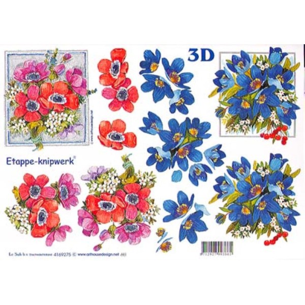 Carte 3D à découper - Bouquets bleu et rouge - 4169275 - Photo n°1