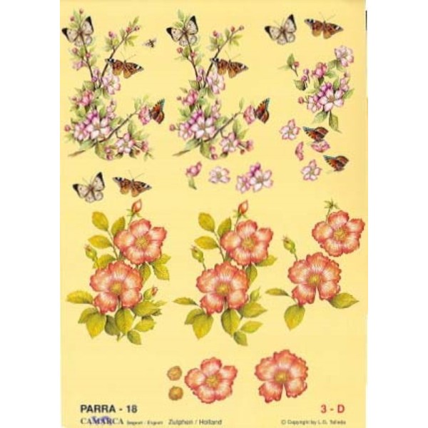 Carte 3D à découper - PARRA 18 - Fleur et papillons - Photo n°1