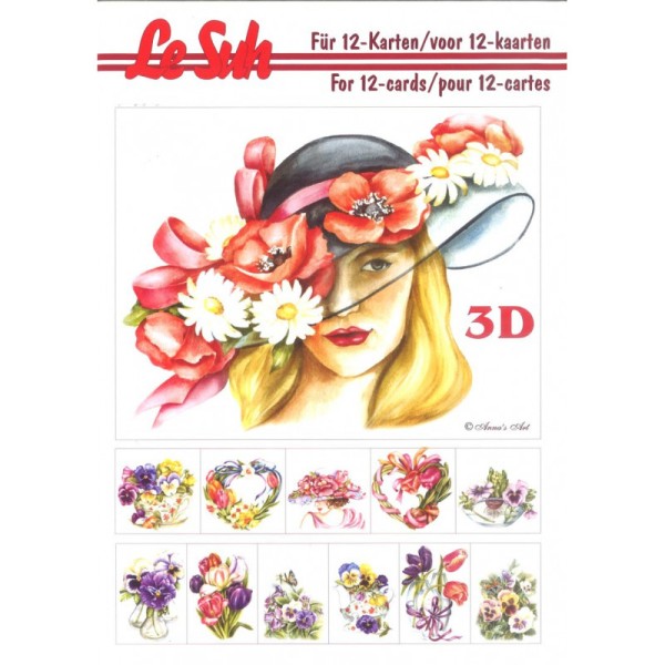 Carte 3D livret A5 à découper - 12 cartes - femme fleurs - Photo n°1
