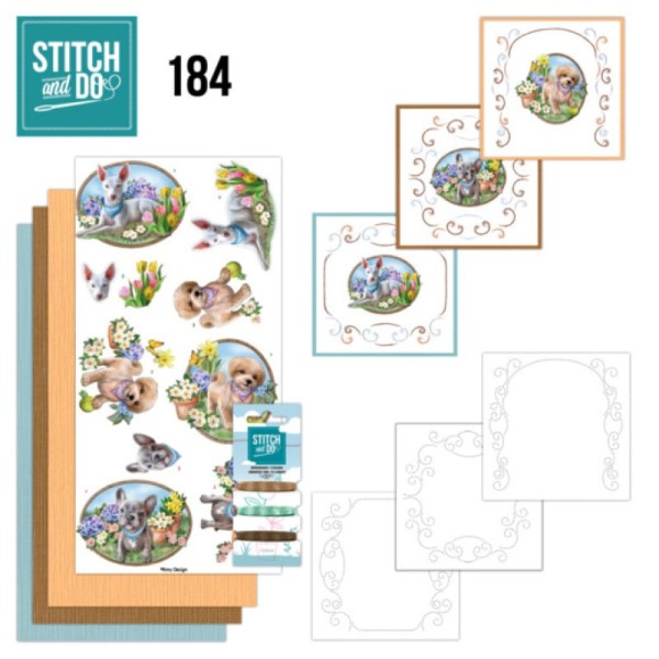 Stitch and do 184 - kit Carte 3D broderie - Les petits chiens - Photo n°1