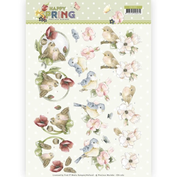 Carte 3D à découper - CD11262 - Happy spring - Oiseaux joyeux - Precious Marieke - Photo n°1