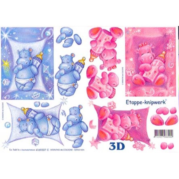 Carte 3D à découper - Bébés hippopotames - 4169307 - Photo n°1