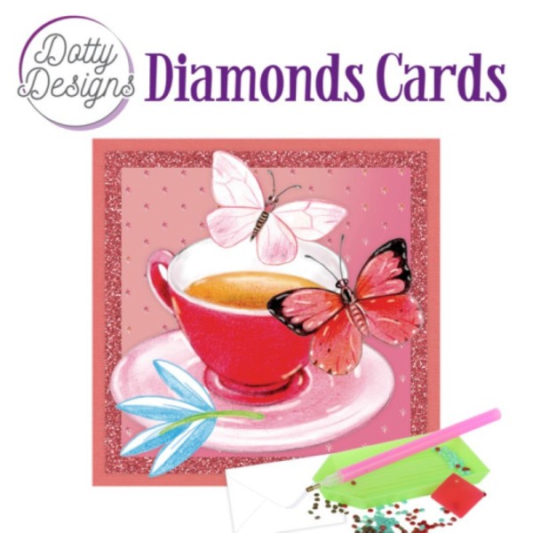 Carte Broderie Diamant - Thé et papillons - DDDC1077 - Photo n°1
