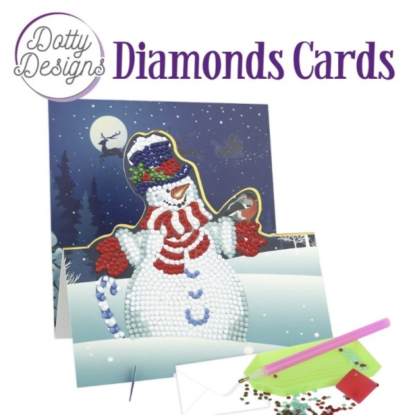 Carte Broderie Diamant - Bonhomme de neige et oiseau - DDDC1134 - Photo n°1