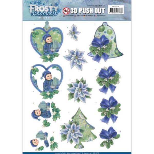 Carte 3D prédéc. - SB10279 - Frosty Ornaments - Lutins et fleurs bleues - Photo n°1