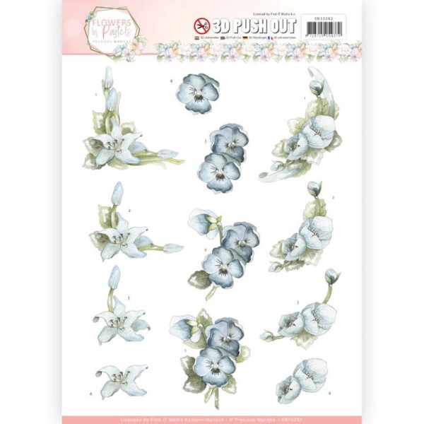 Carte 3D prédéc. - SB10282 - Flowers in pastels - Fleurs bleues - Photo n°1