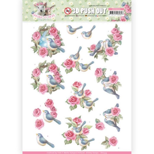Carte 3D prédéc. - SB10333 - Spring is here - oiseaux et roses - Photo n°1