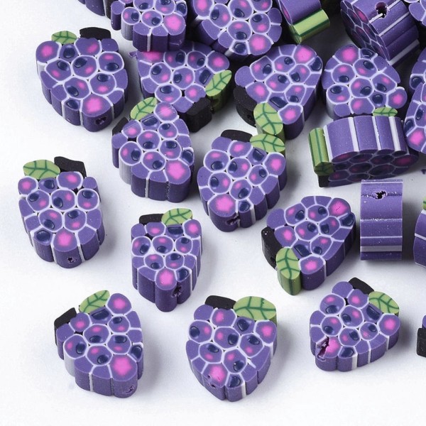 LOT 50 PERLES argile polymère : grappe raisin violet 10*9mm (01) - Photo n°1