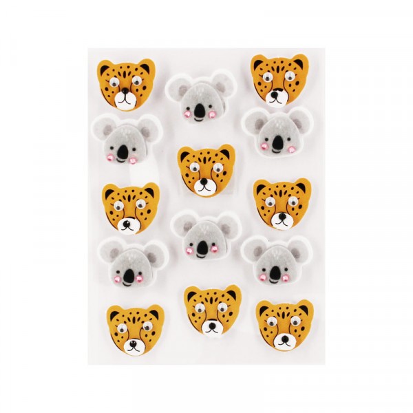Stickers 3D - Panthère - Koala - En papier feutrine avec strass et yeux mobiles - Photo n°1