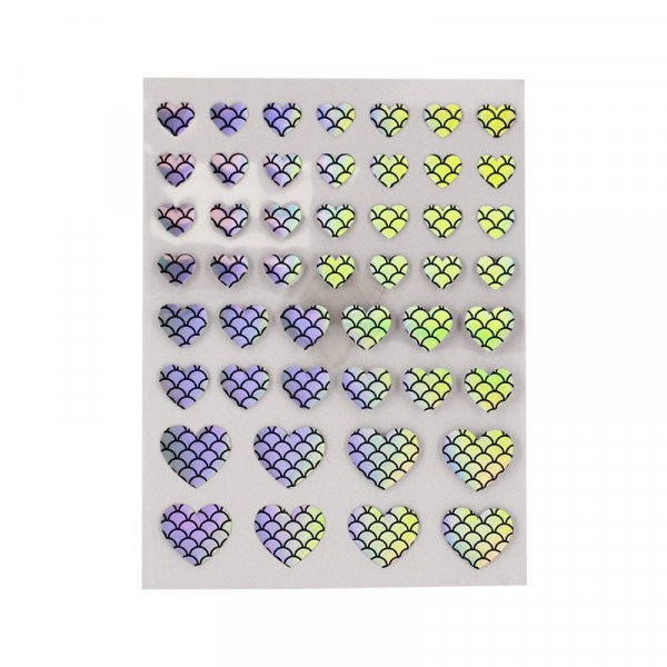 Stickers - Brillant - C urs avec des écailles - Sirène - 48 unités - Photo n°1