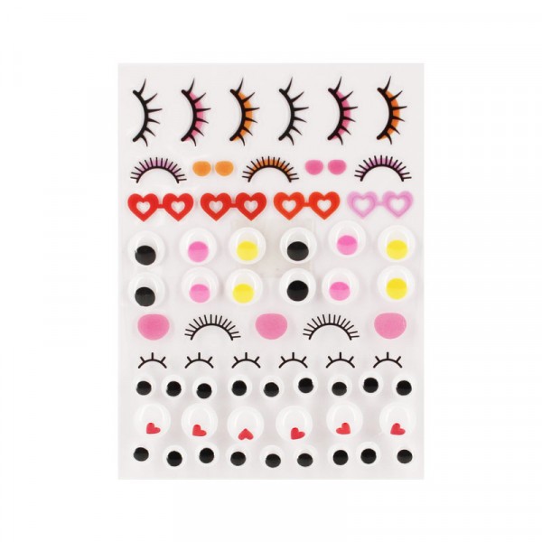 Stickers 3D - Yeux mobiles - Sourire - Sourcils - Pour personnage - 64 pièces - Photo n°1