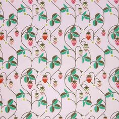 Tissu Popeline de coton - Fraises - Rose - Vendu par 10 cm