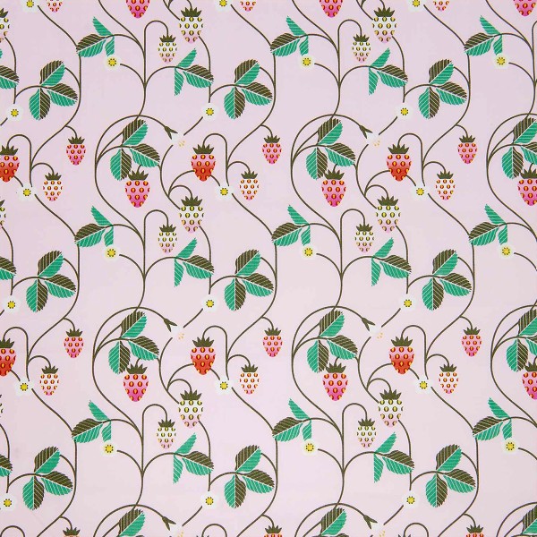 Tissu Popeline de coton - Fraises - Rose - Vendu par 10 cm - Photo n°1
