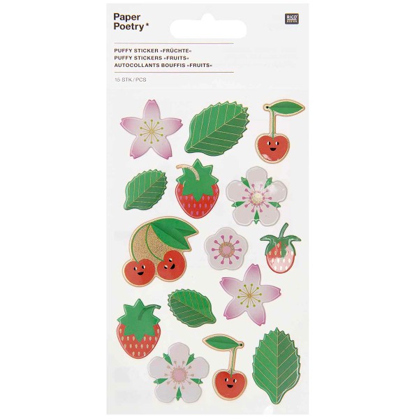 Stickers Puffy - Fruits/Fleurs - 15 pcs - Photo n°1