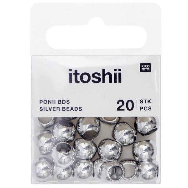 Perles Pony beads rondes - Argent - 9 x 7 mm - 20 pcs - Photo n°1