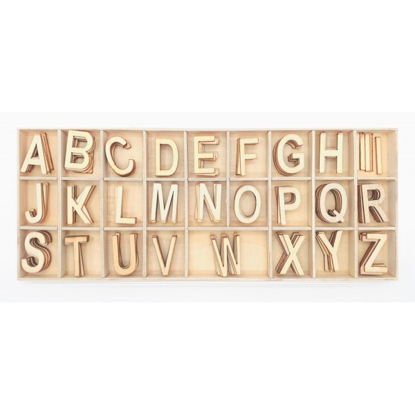 Lettres - Alphabet - En bois naturel - 130 pièces - Photo n°1