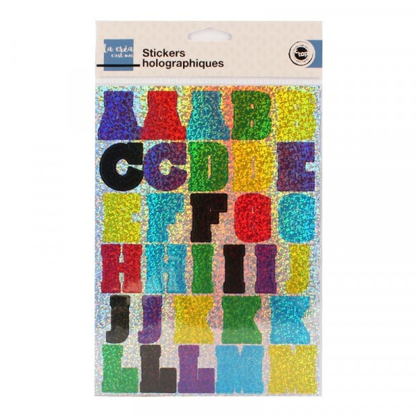 Stickers - Lettres - Alphabet - Brillant - Plusieurs coloris - Majuscules - 60 lettres - Photo n°1