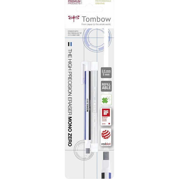 Gomme stylo - Blanche - Pointe rectangulaire - Recharge incluse - Tombow - Photo n°1