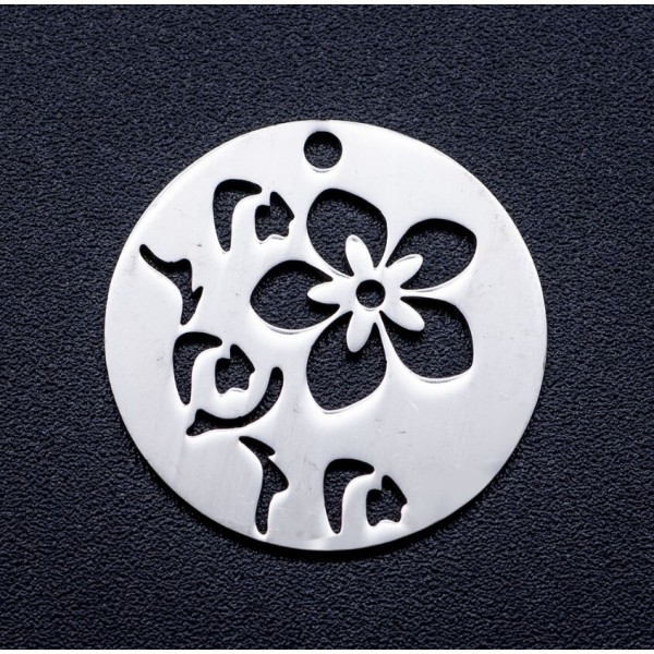3 breloques pendentifs charms acier inoxydable argent 20 mm FLEUR A 359 - Photo n°1