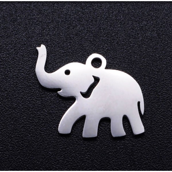 2 breloques pendentifs charms  acier inoxydable argent 16 x 12 mm ELEPHANT A 361 - Photo n°1