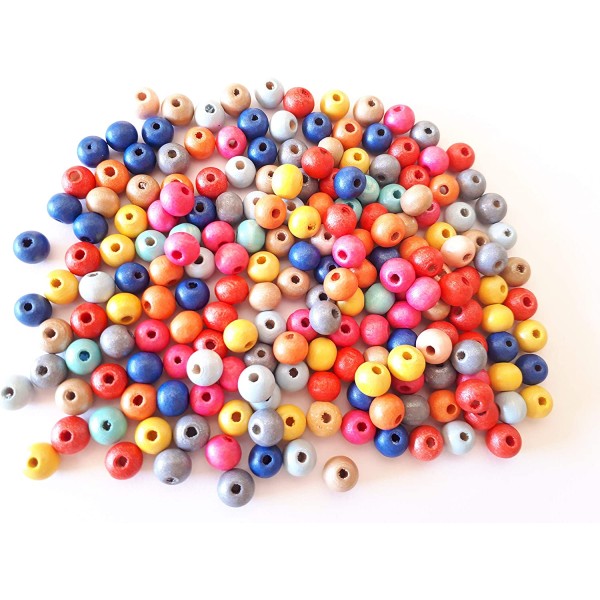 200 PERLES RONDES en BOIS multicolore Diamètre 8 mm - creation bijoux - Photo n°2