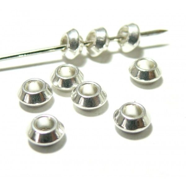 PS1171800 PAX 50 perles intercalaires RONDELLES Toupie bicône 6mm métal couleur Argent Platine - Photo n°1