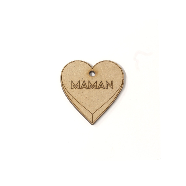 Porte-clés en bois - Coeur Maman - 5 cm - 1 pce - Photo n°1