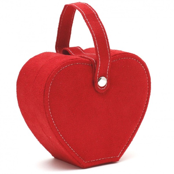 Boîte à bijoux coffret velours rouge cœur avec poignée Rouge - Photo n°1