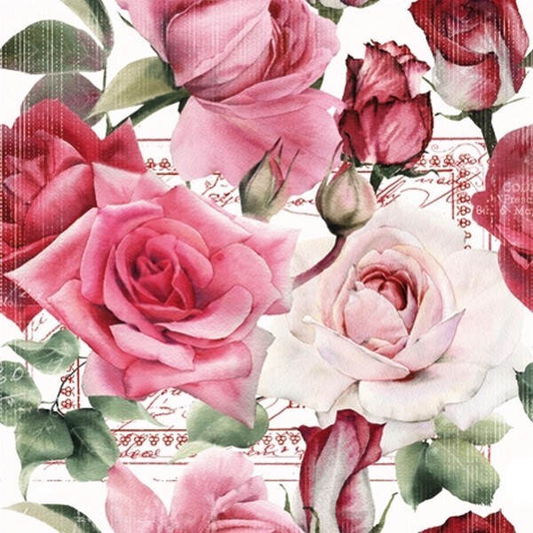 4 serviettes en papier découpage collage 33 cm ROSE ROSIER FL 107 - Photo n°1
