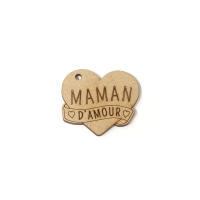 Porte-clés en bois - Maman d'amour - 5,5 cm  - 1 pce