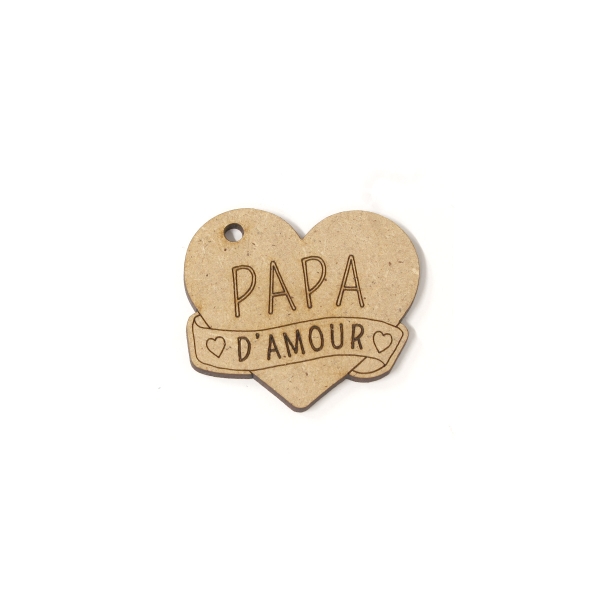 Porte-clés en bois - Papa d'amour - 5,5 cm  - 1 pce - Photo n°1