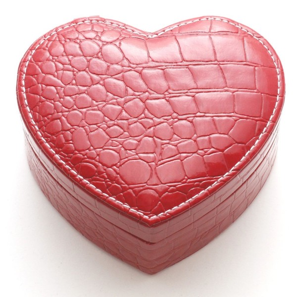 Boîte à bijoux coffret simili cuir cœur rouge miroir et plateau amovible Rouge - Photo n°2