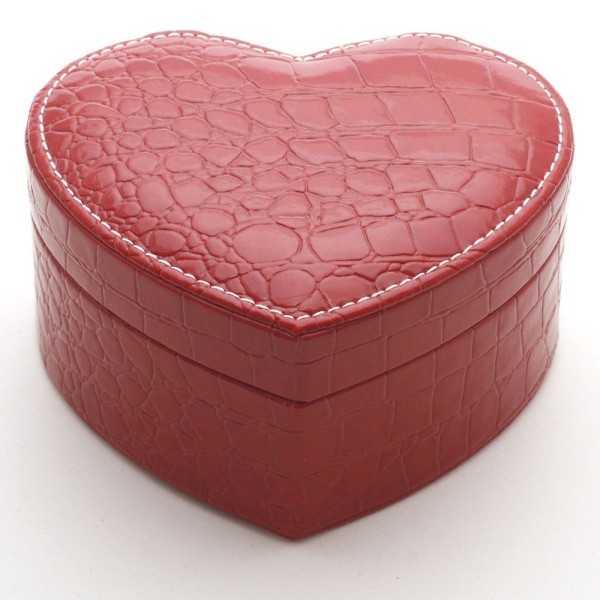 Boîte à bijoux coffret simili cuir cœur rouge miroir et plateau amovible Rouge - Photo n°3
