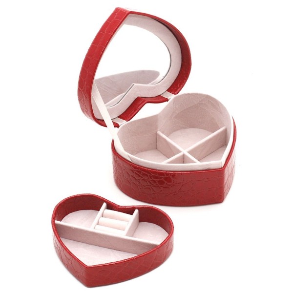 Boîte à bijoux coffret simili cuir cœur rouge miroir et plateau amovible Rouge - Photo n°1
