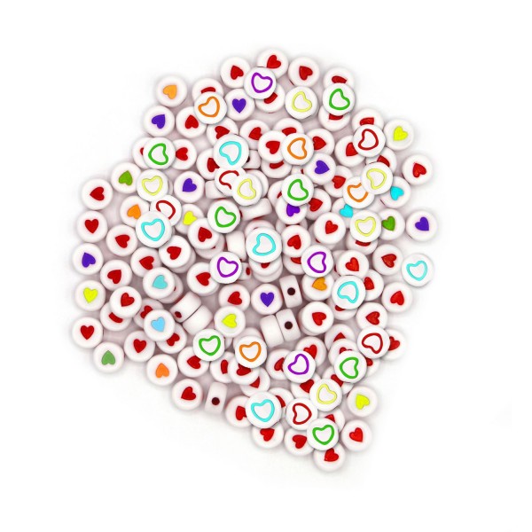 Perles - Avec coeurs - Rondes - Assortiments de couleurs - Bijoux bracelets colliers - Photo n°1
