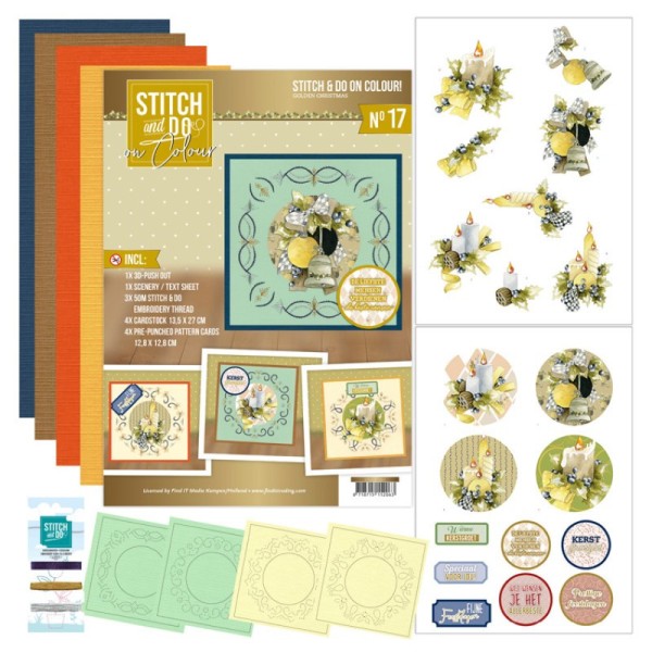 Stitch and Do on Colour 017 - Kit Carte 3D à broder de couleur - Noël doré - Photo n°1