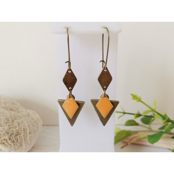 Kit boucles d'oreilles pendentif triangle bronze et orange - Photo n°1