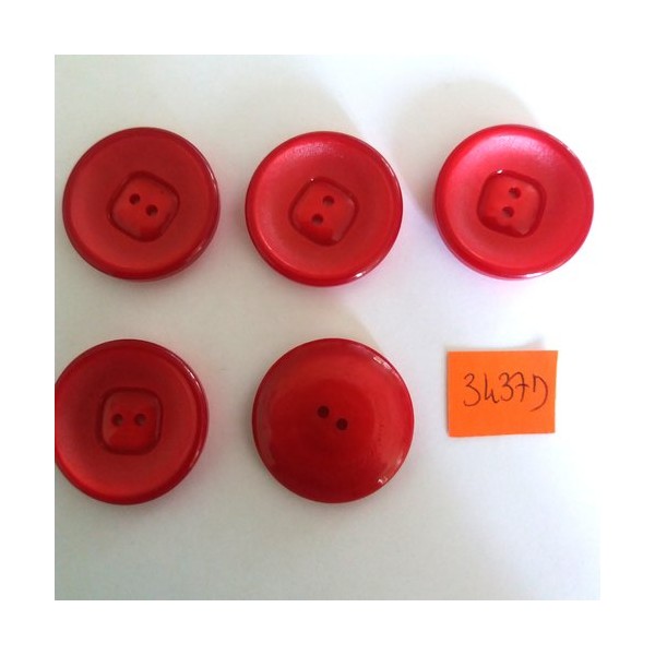5 Boutons en résine rouge - vintage - 31mm - 3437D - Photo n°1