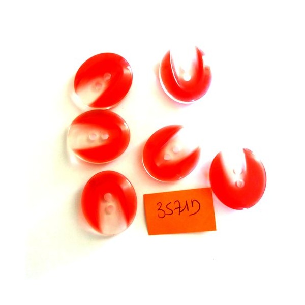 6 Boutons en résine rouge et transparent - 20x22mm - 3571D - Photo n°1