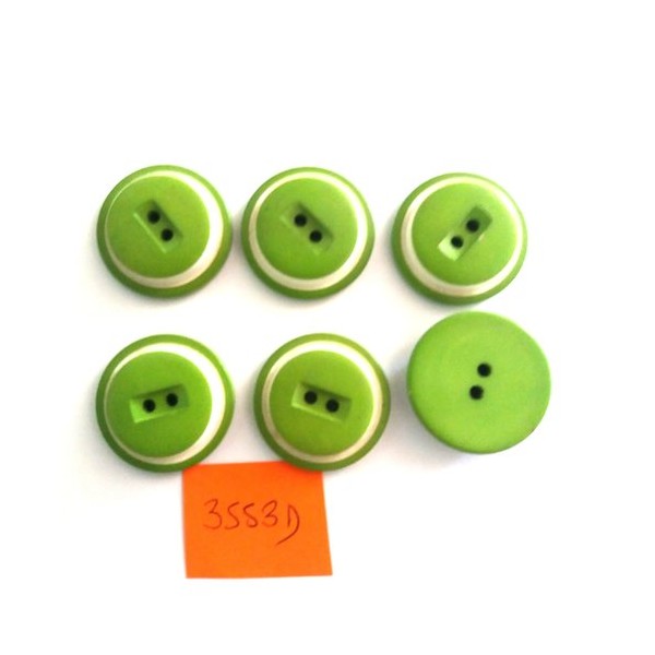 6 Boutons en résine vert et blanc - vintage - 23mm - 3553D - Photo n°1