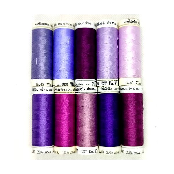10 Bobines de fil à broder - POLY SHEEN - ton lilas / violet - METTLER - 39 - Photo n°1