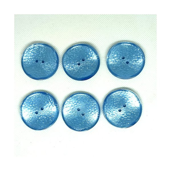 6 Boutons en résine bleu - 36mm - Photo n°1