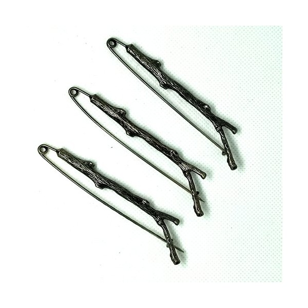 3 Broches en métal argenté vieillis - branche - 9cm de long - DIV39 - Photo n°1