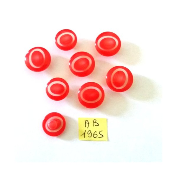 8 Boutons en résine rouge et transparent- 17mm et 15mm - AB1965 - Photo n°1