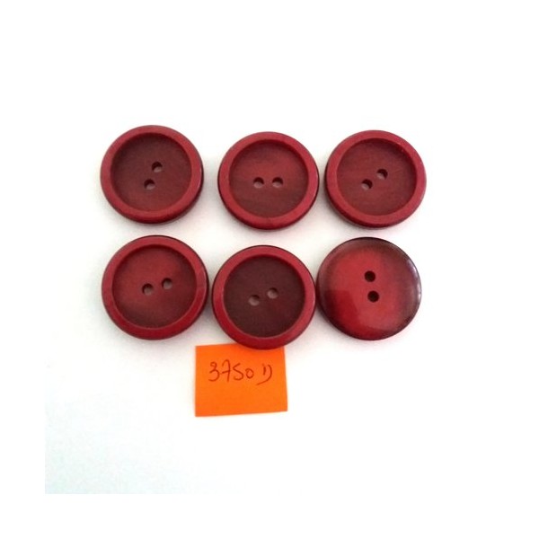 6 Boutons en résine rouge / bordeaux - vintage - 27mm - 3750D - Photo n°1