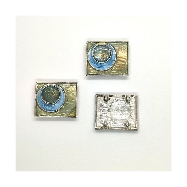 3 Connecteurs métal argenté et bleu - 23x28mm - Photo n°2