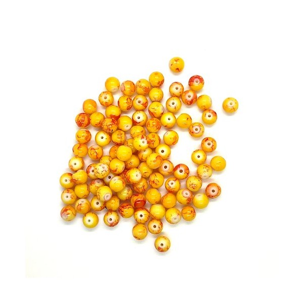 91 Perles en verre jaune / orangé - 8mm - Photo n°1