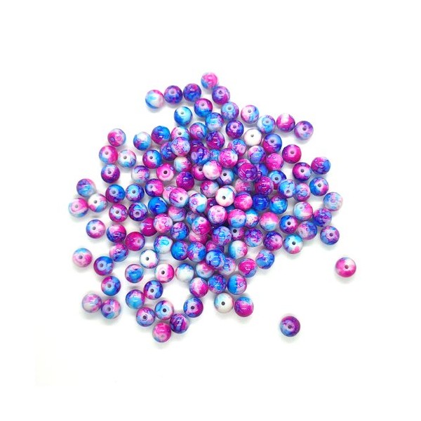 135 Perles en verre bleu et rose - 8mm - Photo n°1